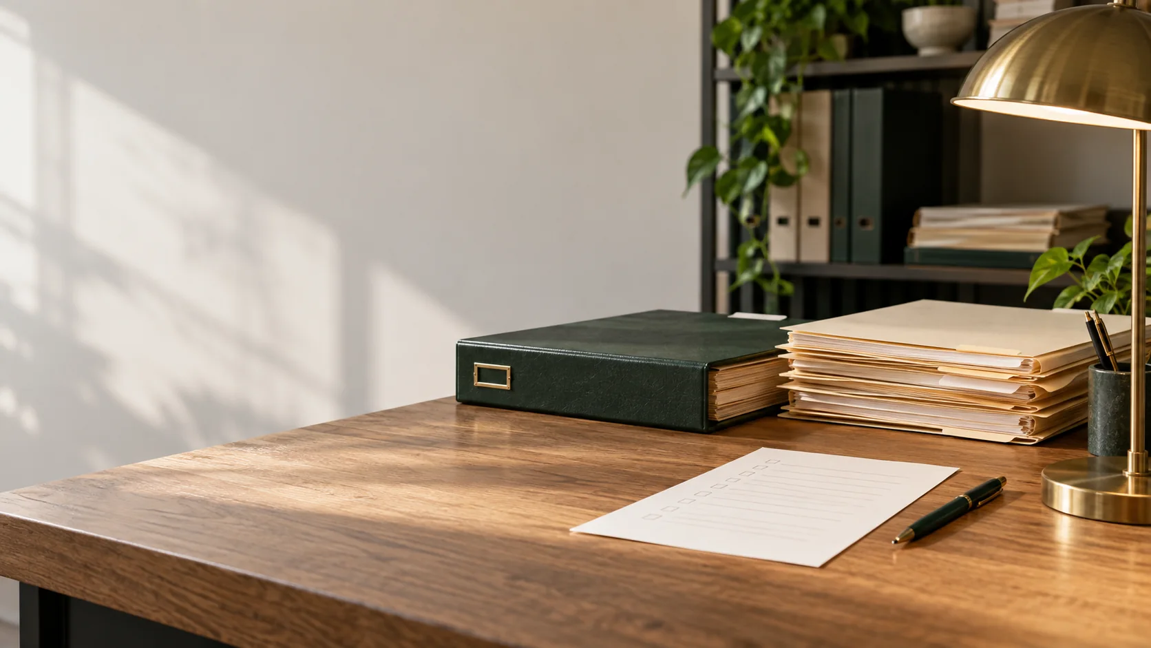 File folders and checklist on a broker's desk